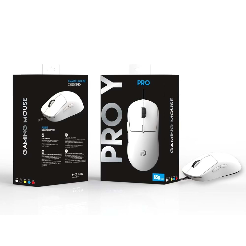 TRİO G100B Beyaz PRO Y Series Mouse – Sessiz, Ergonomik, USB Kablolu Mouse
